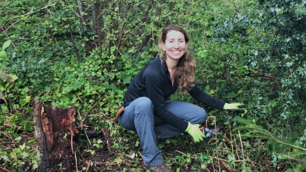 Meghan Removing Invasive Species in Beacon Hill Park Victoria BC