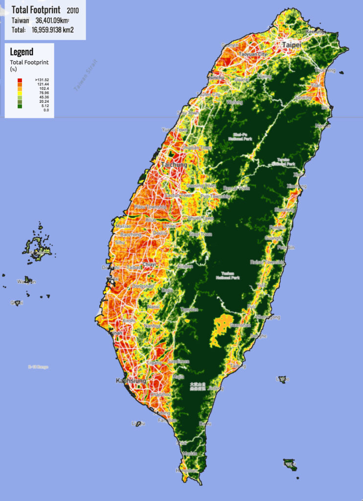 ALCES model of total development footprint in Taiwan.